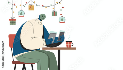 Angry person multitasking with tablet and phone during holidays stressed by digital life
