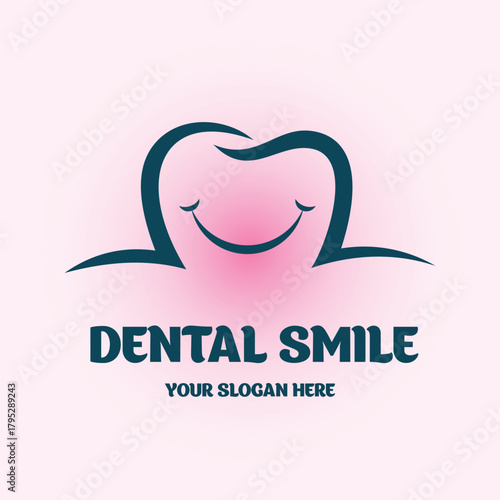 Dental smile Pink company logo design vector illustration heart symbol concept