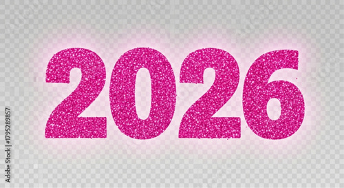 A vibrant pink year 2026 with a luminous sparkle, radiating hope and anticipation for the future.  vector illustration