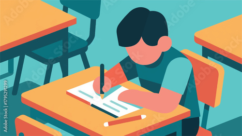 Illustration Of A Boy Doing Homework Vector Design Template