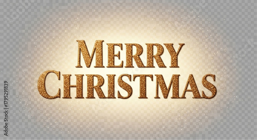 A festive gold-textured MERRY CHRISTMAS greeting card sparkles against a softly lit backdrop. The elegant design exudes warmth and holiday cheer.  vector illustration