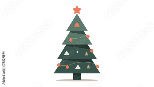 Festive Season Decoration: A minimalist Christmas tree radiates warmth and joy. Adorned with star-topper, ornaments, the artwork is perfect for festive projects. 