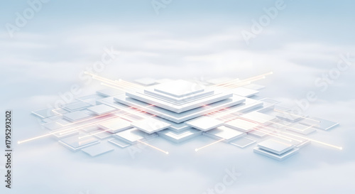 Obraz na płótnie Abstract white square geometric structure representing big data storage or processor high technology digital network concept background