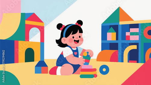 Illustration Of A Girl Playing With Toys Vector Design Template