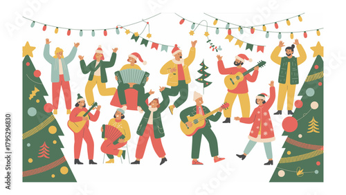 Fotografija Festive Gathering: A group of individuals in festive attire, immersed in the joyous spirit of a holiday celebration, creating a scene filled with cheer and harmony