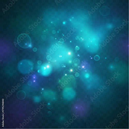 Mysterious aqua blue bokeh lights shimmering with ethereal radiance, conveying a sense of serenity and otherworldly beauty. vector illustration