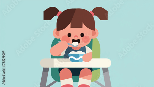 Illustration Of A Girl Eating At A Children's Dining Table Vector Design Template