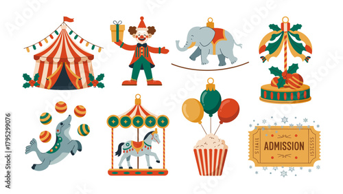 Circus Extravaganza: Vibrant illustrations depict a whimsical circus scene, filled with charming animals, lively characters, and iconic elements that spark imagination and nostalgia.