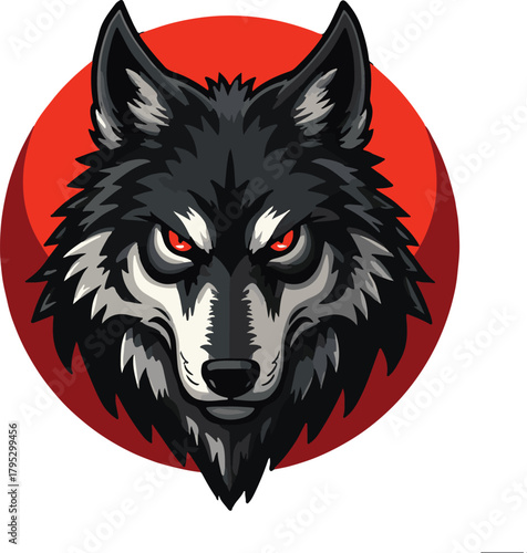 Vector Illustration of Fierce Wolf Head with Red Eyes in Modern Stylized Design