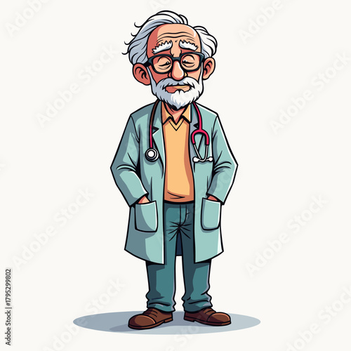 Elderly male doctor standing with hands in pockets and stethoscope - Concept of Elderly  