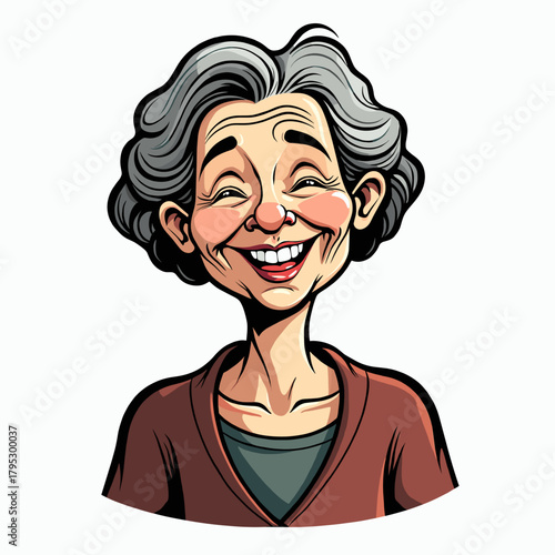 Smiling elderly woman with gray hair in a casual sweater  