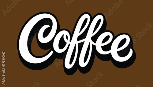 "Coffee" Retro Script Lettering Vector on Brown Background. Vintage Style Typography for Cafes and Drinks.
