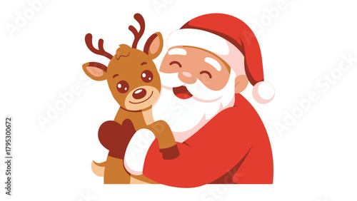 Santa's Delight: Santa Claus embraces a smiling reindeer, celebrating the spirit of Christmas and the joy of the holiday season.