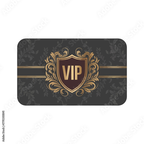 Elegant vip membership card with golden crest and ornate details