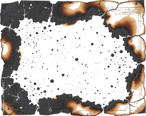 A distressed parchment-style frame featuring burnt edges, black ink splatters, and a weathered antique look. Perfect for vintage, mystery, or dramatic design projects
