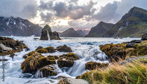 Wallpaper Mural Captivating coastal landscape with majestic mountains and dynamic water currents Torontodigital.ca