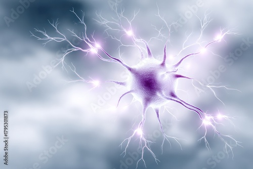 Illustration of a Neurone: A vivid illustration of a neurone, a key component of the human nervous system, showcasing its intricate structure and electrical impulses.