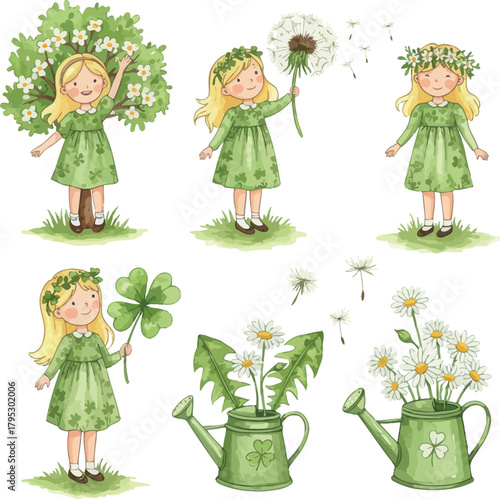 Happy blonde girl in nature with spring elements