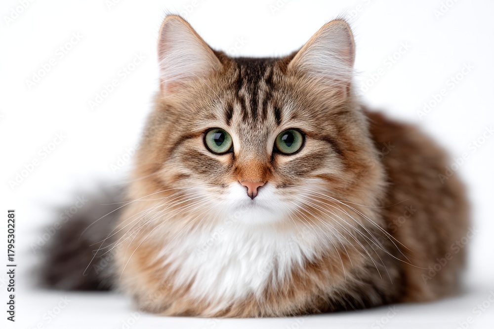 Obraz premium Regal Gaze: A captivating close-up of a long-haired cat with striking eyes, displaying an air of poised elegance.