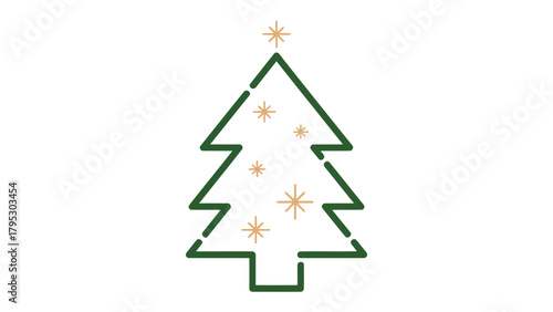 Festive Holiday Illustration: A minimalist Christmas tree design, adorned with sparkling stars, represents the spirit of the holiday season and joyful celebrations.