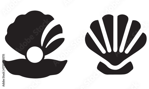 Seashell Vector Illustration Set | Black and White Shell, Starfish, and Clam Icons