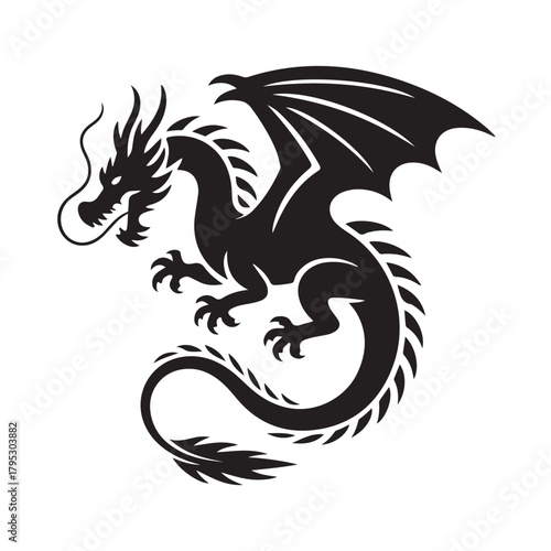 Wallpaper Mural A majestic black dragon with intricate details, captured in a vector illustration isolated on white background Torontodigital.ca