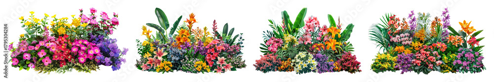 Obraz premium PNG Colorful floral garden clusters, element set on transparent background