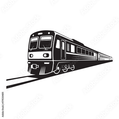 A sleek black and white vector illustration of a modern passenger train isolated on white background