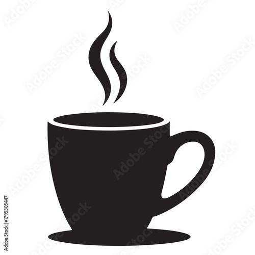A steaming cup of coffee on a saucer, a simple and elegant design isolated on white background for various applications