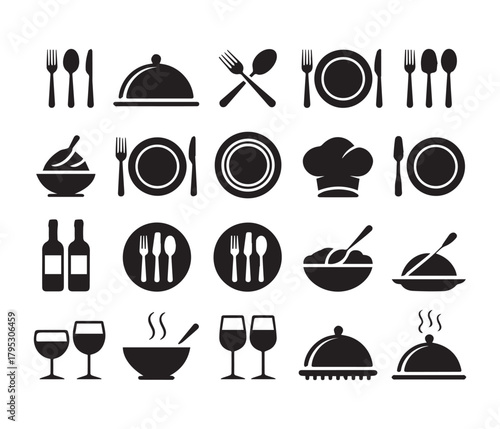 Culinary Symphony: An illustration with of an array of culinary icons, illustrating the elegance and essential elements of a fine dining experience.