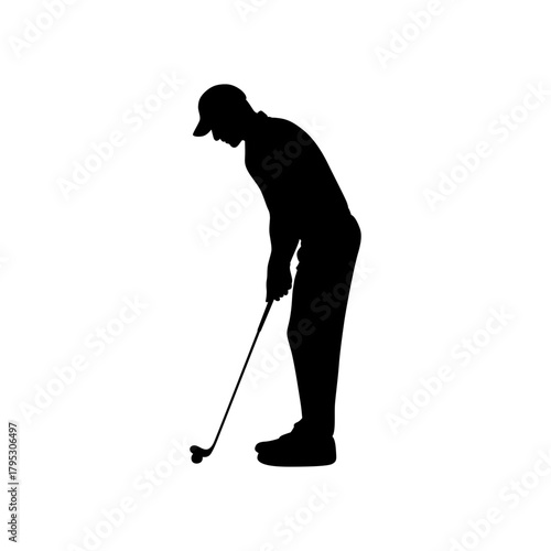 Silhouette of a male golfer swinging a club on a white background