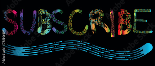 Vibrant neon subscribe text with glowing blue wave effect on a dark background for social media engagement