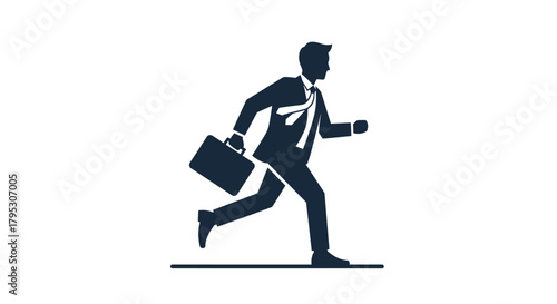 Determined businessman in a suit running with a briefcase symbolizing career momentum and ambitious pursuit of success in a modern professional world, Generative AI