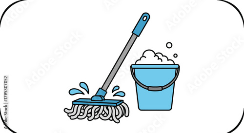 Sparkling clean floors are achievable with this essential cleaning duo a mop and sudsy bucket ready for action, Generative AI