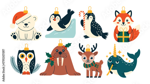 Festive Friends: An assortment of enchanting Christmas ornaments, each portraying a delightful animal adorned in holiday spirit, exuding warmth and charm.