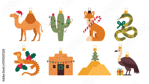 Whimsical Christmas Ornaments: A charming array of festive ornaments showcases a whimsical blend of wildlife and seasonal decor, ideal for adding a touch of cheer to your holiday creations.