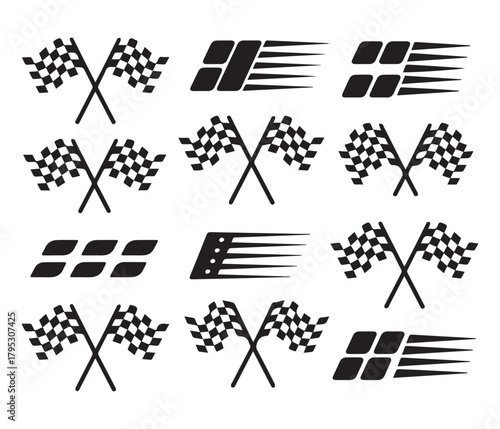 Racing Flags and Speed Graphics: A dynamic collection of racing flags and speed graphics, symbolizing speed and victory. Embodying the thrill of the race and the passion for motorsport.