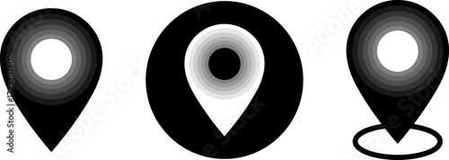 Three abstract location pointers with gradient shading