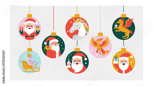 Festive Ornaments Display: A collection of vibrant holiday ornaments, each a unique work of art, celebrates the season with cheerful imagery, capturing the heart of yuletide joy and seasonal charm.