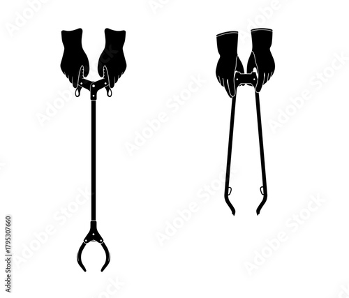 Gloves with a trash grabber on a transparent background