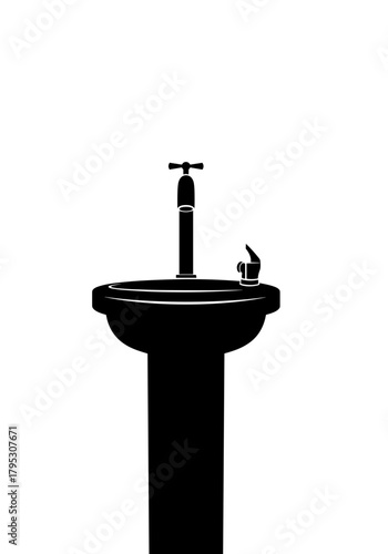 Public drinking fountain with a water refill faucet on a transparent background