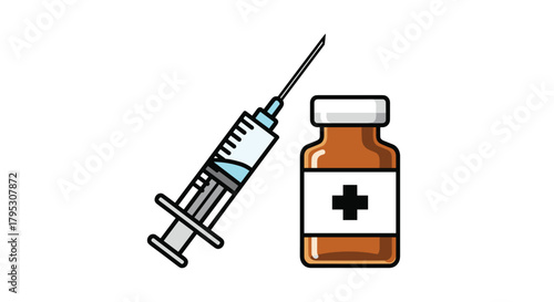 Essential medical syringe and vial with cross symbol representing healthcare treatment and life saving solutions for modern medical needs, Generative AI