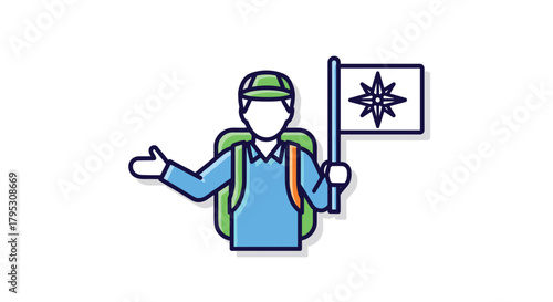 Confident explorer leads the way with a navigational flag ready for adventure and discovery in any terrain, Generative AI