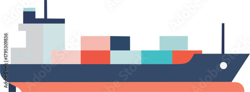 Modern cargo ship illustration for global trade themes, shipping containers ready for export, ideal for logistics and supply chain visuals, scalable design asset