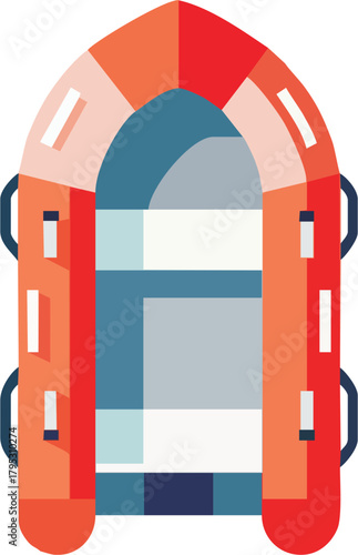 Vibrant inflatable boat illustration ready for summer adventures, perfect for nautical themes, vibrant color palette, ideal for travel and leisure designs