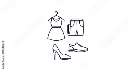 Chic fashion ensemble featuring a dress shorts heels and sneakers perfect for modern style inspiration and retail concepts, Generative AI