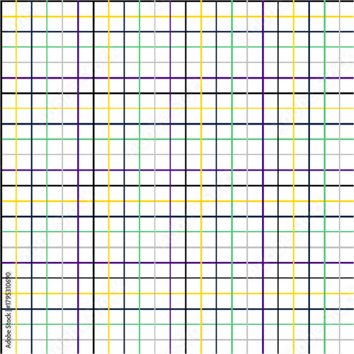 Colorful Grid Pattern with Black Gold Green Purple and Gray Lines Ideal for Backgrounds and Design Elements