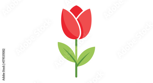 Vibrant red tulip blooming elegantly with lush green leaves perfect for spring and nature themes, Generative AI