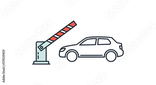 Modern car approaching a raised barrier gate symbolizing access control and secure entry for transportation and security concepts, Generative AI