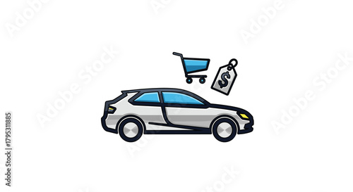 Seamlessly purchase your dream car with this convenient shopping cart and price tag icon symbolizing a smooth and affordable transaction, Generative AI